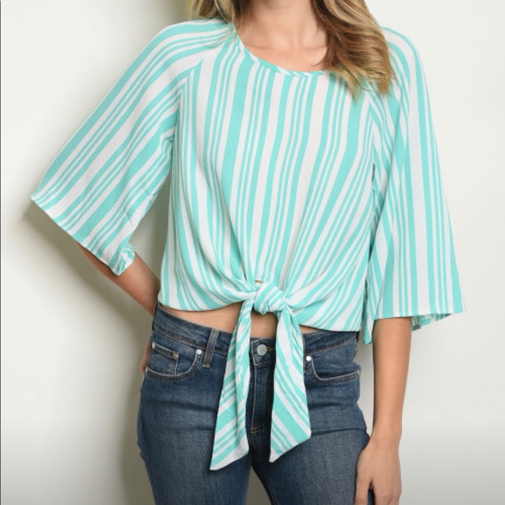 Mint Striped Cropped Top